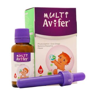 قطره خوراکی مولتی ویتامین و آهن آویفر مناسب نوزادان و کودکان، حجم ۳۰ میلی‌لیتر