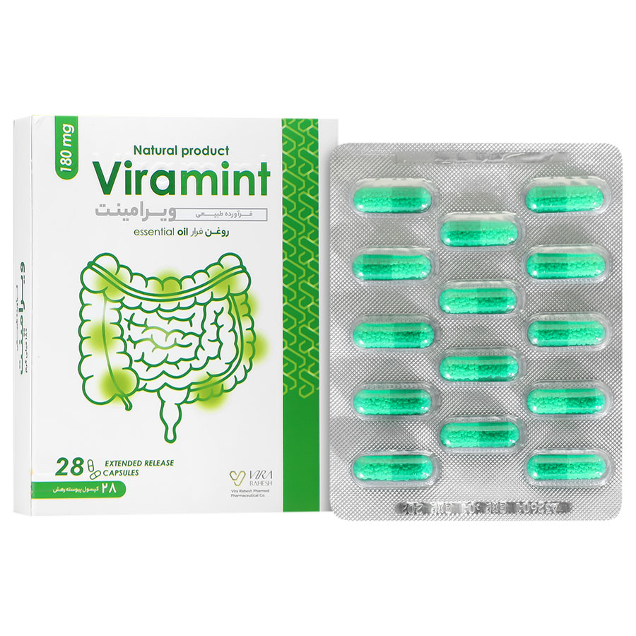کپسول انتریک کوتد ویرامینت / Viramint مناسب برای تسکین نفخ، اسپاسم و سندروم روده تحریک پذیر بسته ۳۰ عددی کپسول انتریک کوتد ویرامینت / Viramint مناسب برای تسکین نفخ، اسپاسم و سندروم روده تحریک پذیر بسته ۳۰ عددی