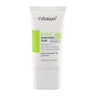 فلوئید ضد آفتاب بی رنگ ویتالیر / Vitalayer مدل اکتی ویت SPF ۵۰+ مناسب برای پوست چرب و مستعد آکنه حجم ۴۰ میلی‌لیتر