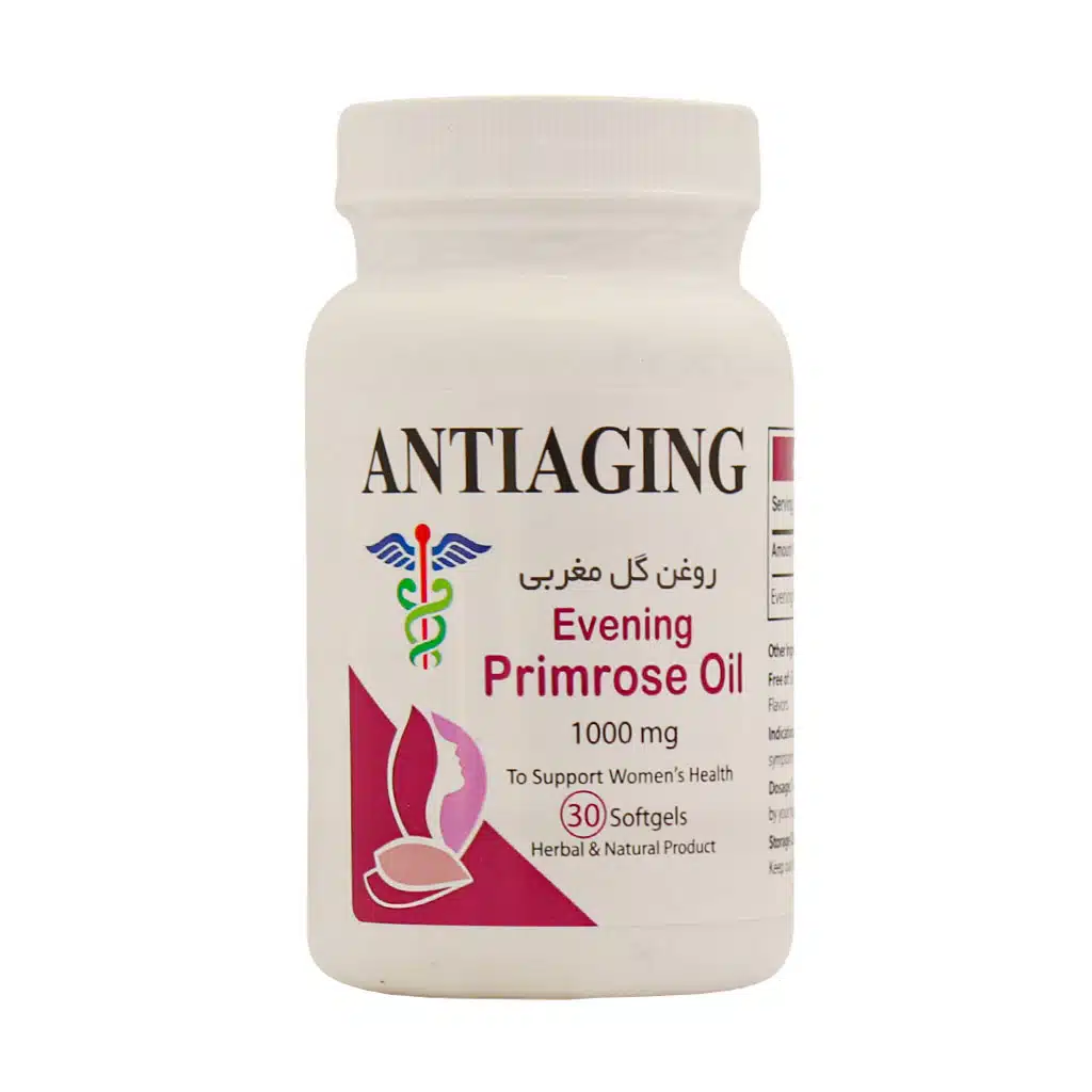کپسول نرم روغن گل مغربی ۱۰۰۰ میلیگرم آنتی ایجینگ / Anti Aging مناسب برای تسکین علائم سندروم پیش از قاعدگی و یائسگی بسته ۶۰ عددی کپسول نرم روغن گل مغربی ۱۰۰۰ میلیگرم آنتی ایجینگ / Anti Aging مناسب برای تسکین علائم سندروم پیش از قاعدگی و یائسگی بسته ۶۰ عددی