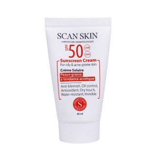 کرم ضد آفتاب فاقد چربی و بی رنگ SPF۵۰ اسکن اسکین / Scan Skin مناسب برای پوست‌های چرب و مستعد آکنه حجم ۵۰ میلی‌لیتر